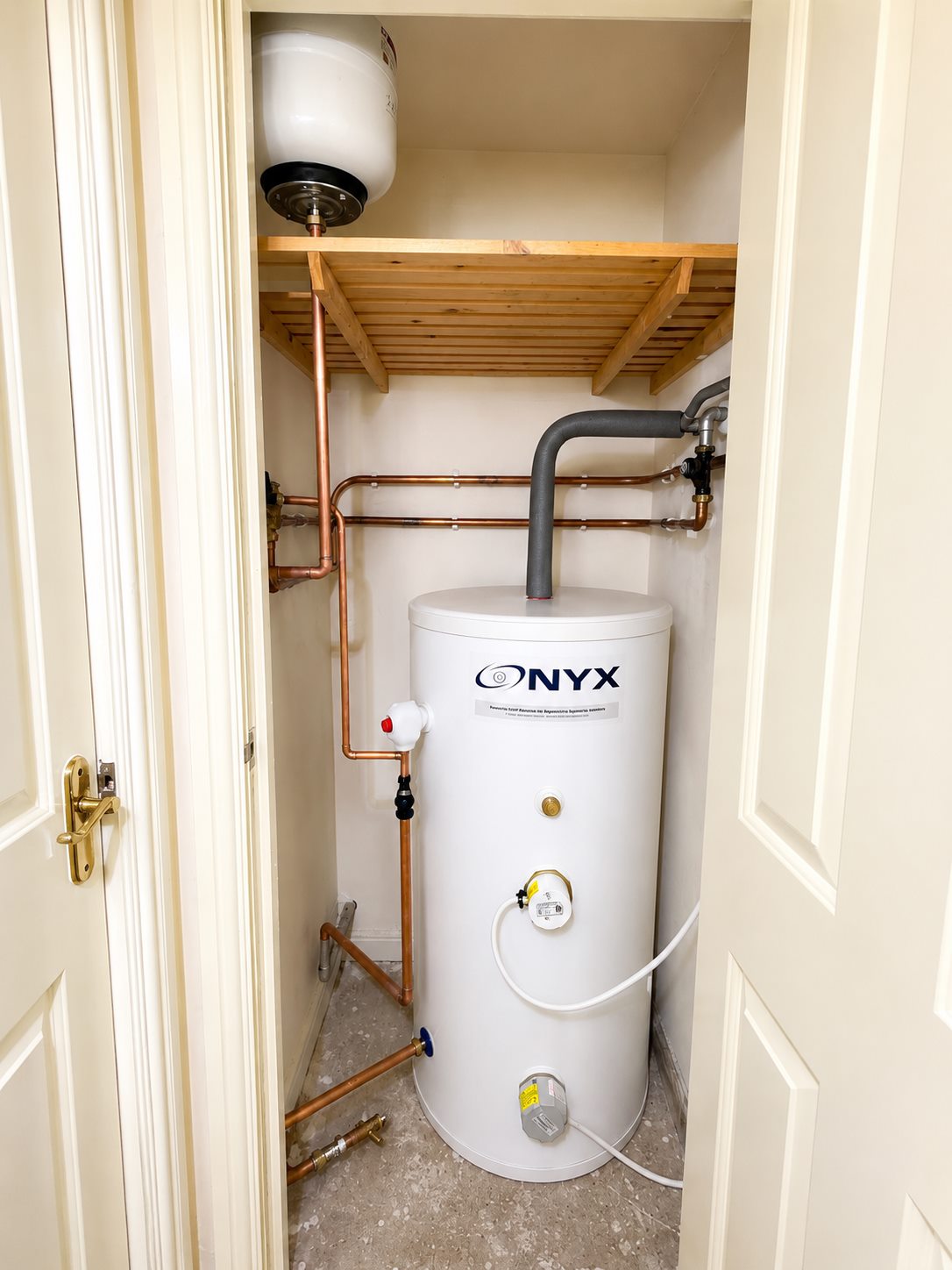 Completed unvented cylinder installation and pipework